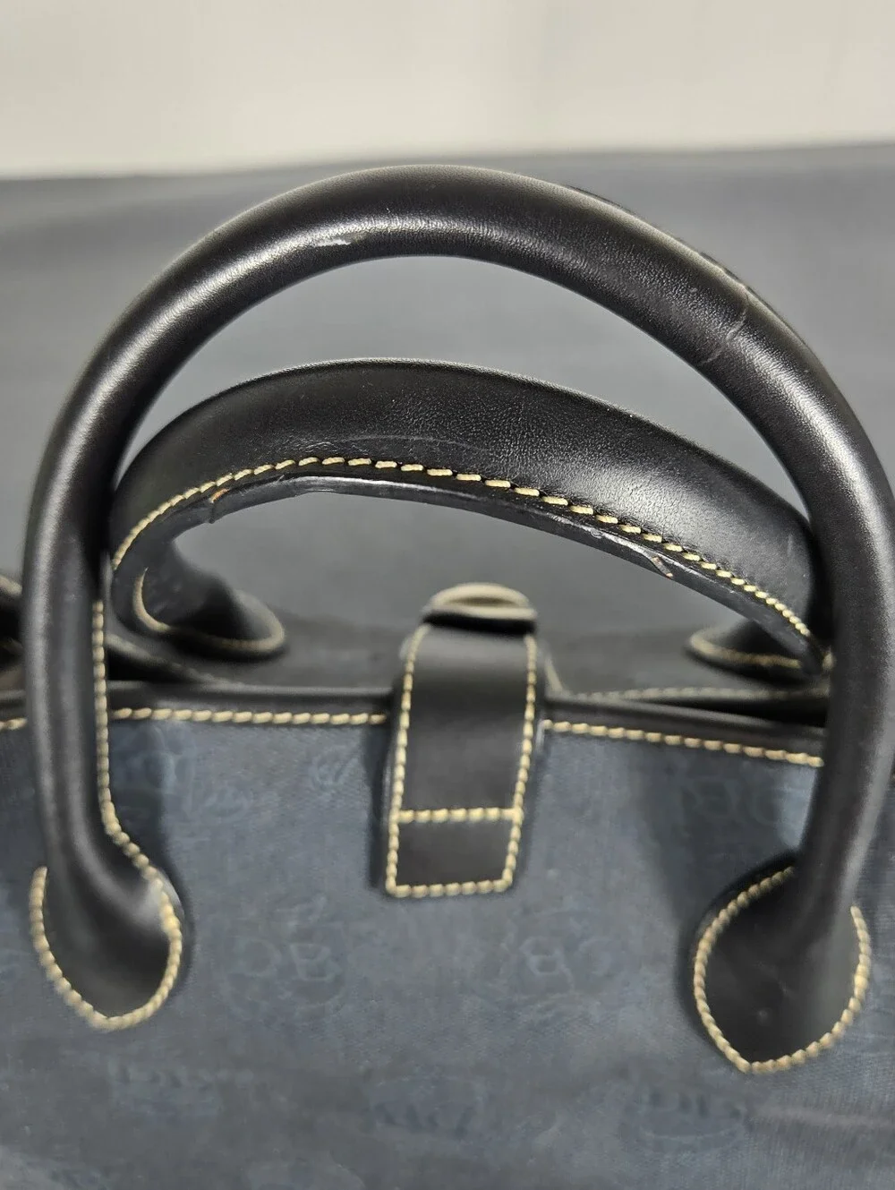 Dooney & Bourke Charcoal and Black Monogram Tote Travel Plane Work Trip Iconic